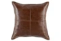 22X22 Cognac Brown Pieced Leather Throw Pillow - Signature