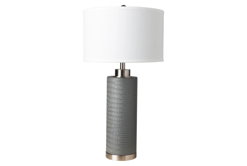 31 Inch Grey + Silver Nickel Faux Croc Leather Table Lamp