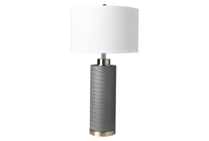 31 Inch Grey + Silver Nickel Faux Croc Leather Table Lamp - 360