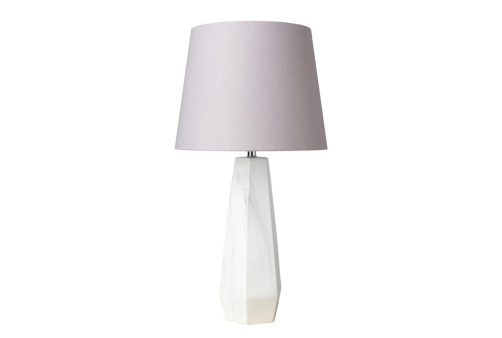Table Lamp-White Faux Marble Grey Shade