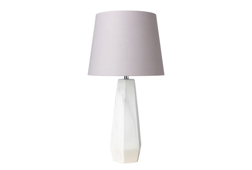 Table Lamp-White Faux Marble Grey Shade - 360