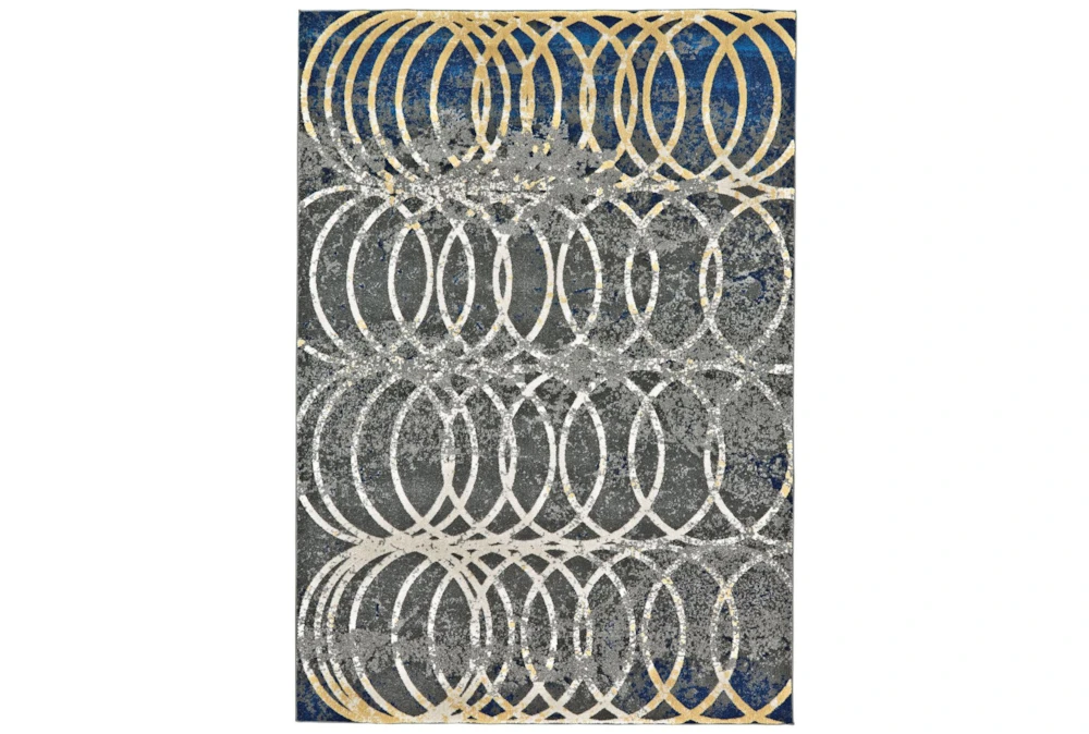 8'x11' Rug-Cobalt And Yellow Faded Rings