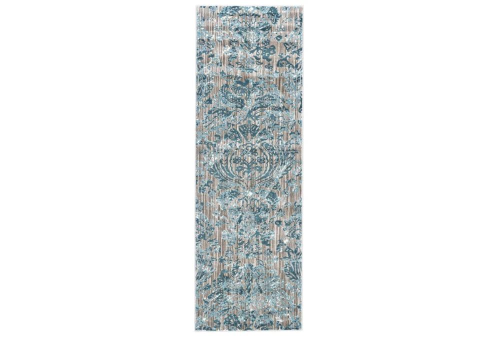 2'6"x8' Rug-Blue And Grey Strie Damask