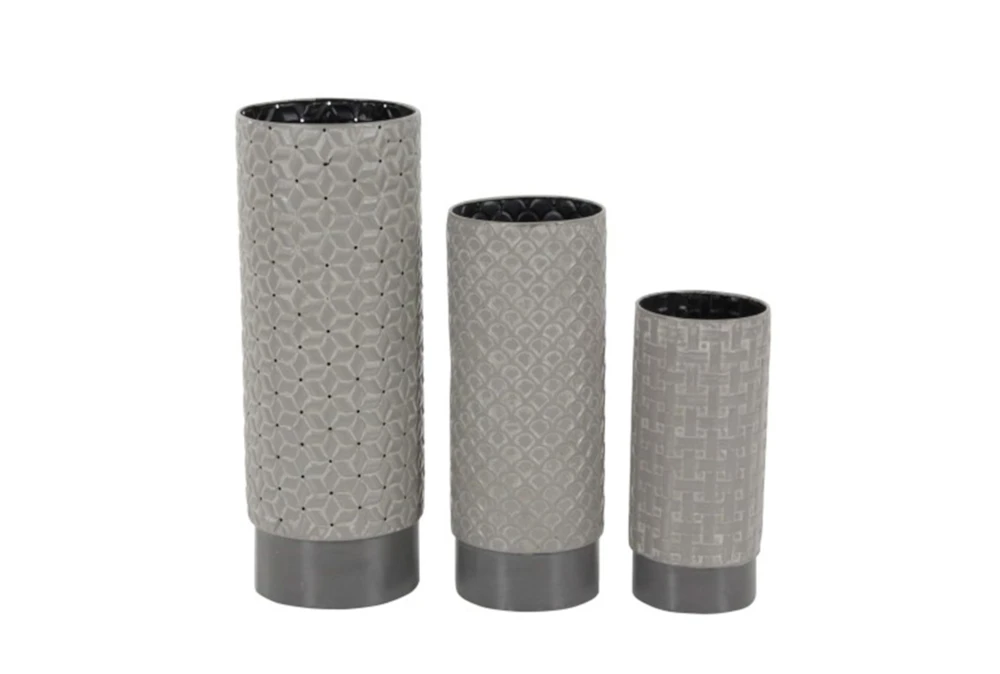 3 Piece Set Grey Texture Vases