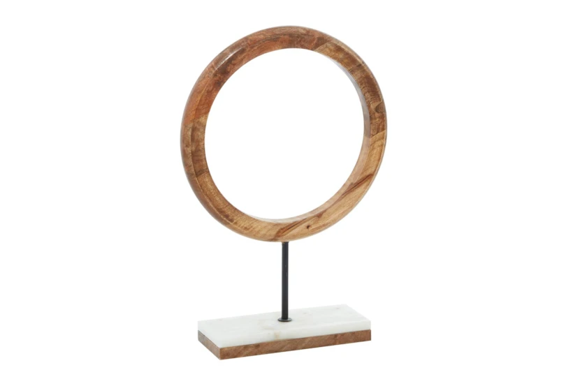17 Inch Wood Ring On Marble Stand - 360