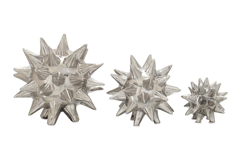 3 Piece Set Silver Spiked Table Decor