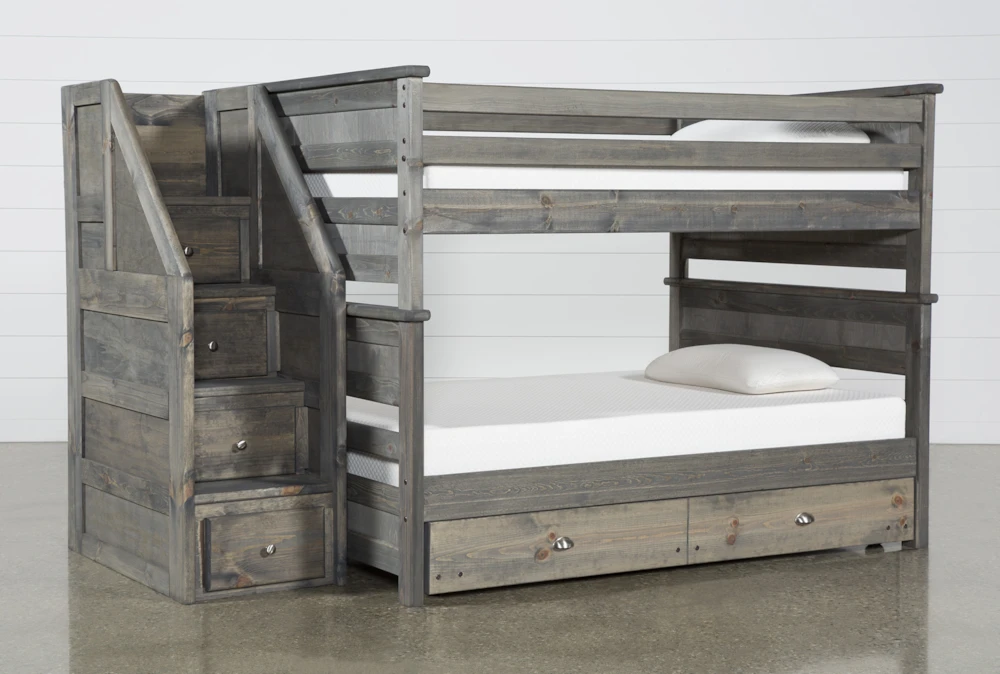 Summit Grey Full Over Full Wood Bunk With Trundle/Mattress & Stairway
