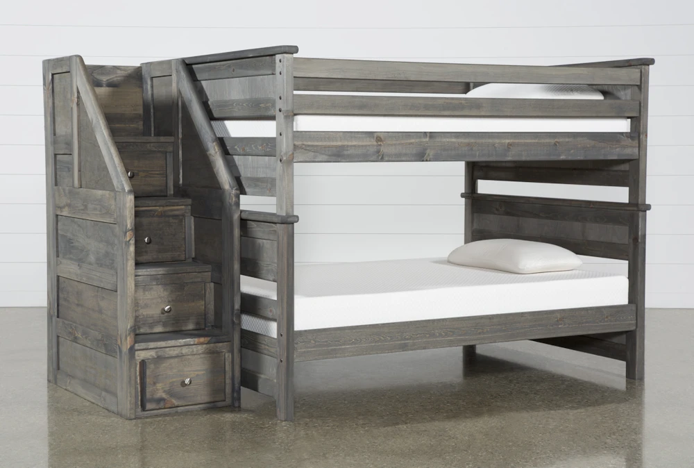 Summit Grey Full Over Full Wood Bunk Bed With Stairway Chest
