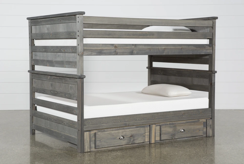 Summit Grey Full Over Full Wood Bunk Bed With 2-Drawer Underbed Storage