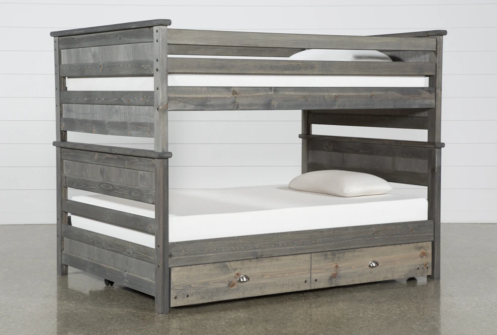 Summit Grey Full Over Full Wood Bunk Bed With Trundle With Mattress