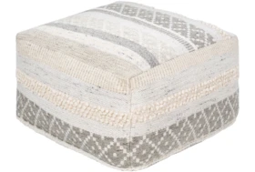 Pouf-Textured With Striped Pattern Natural