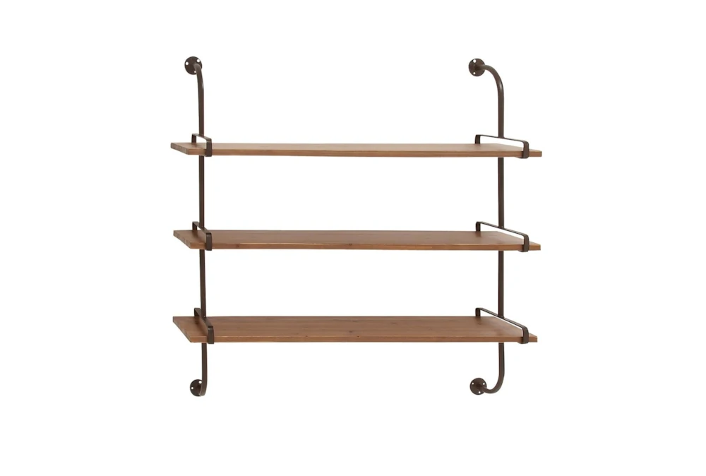 Brown 38 Inch Wood Metal Wall Shelf