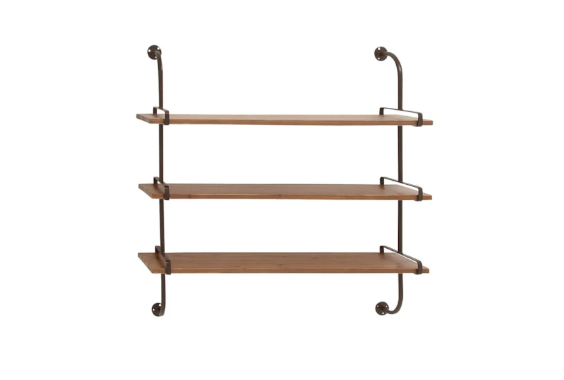 Brown 38 Inch Wood Metal Wall Shelf - 360