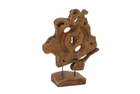 19 Inch Natural Teak Wood Sculpture On Stand