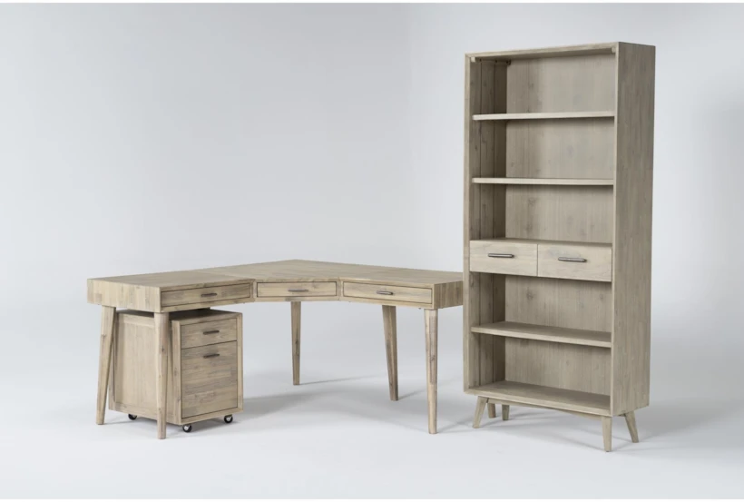 Allen 3 Piece Office Set With L-Shaped Desk, Mobile Filing Cabinet + 75" Bookcase - 360