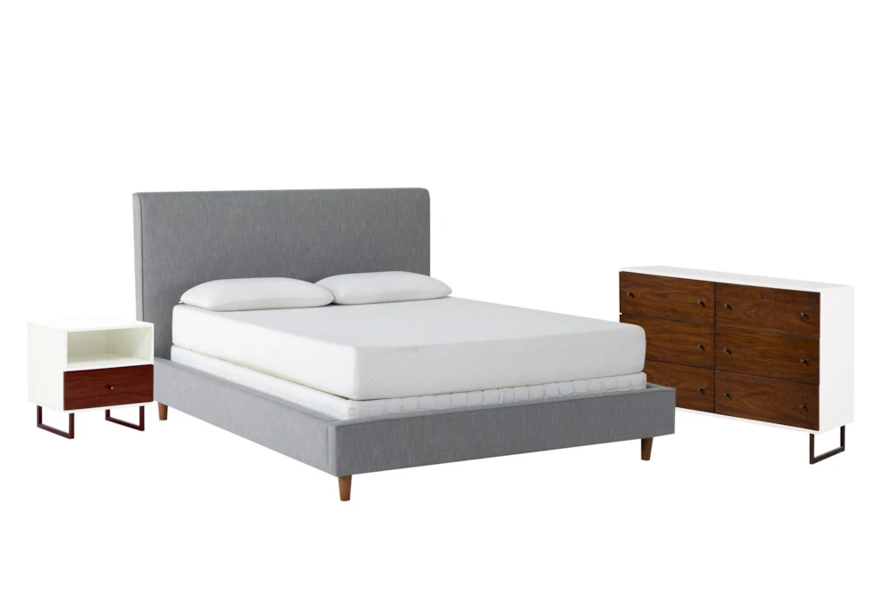 Dean Charcoal King Upholstered 3 Piece Bedroom Set With Clark Dresser + 1 Drawer Nightstand