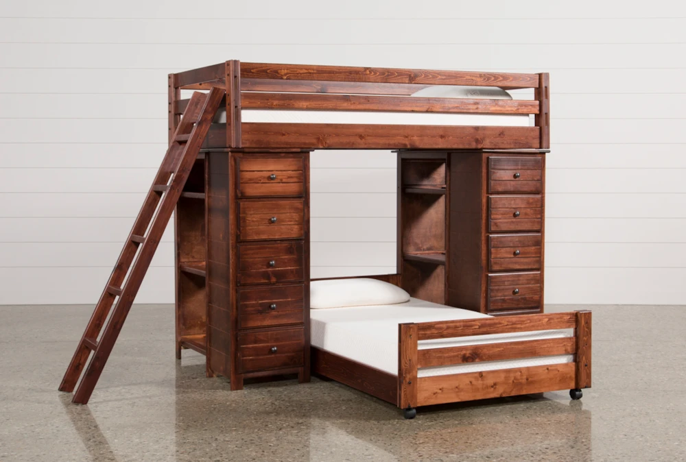 Sedona Twin Over Twin Wood Loft Bunk With 2 Chests & Ladder