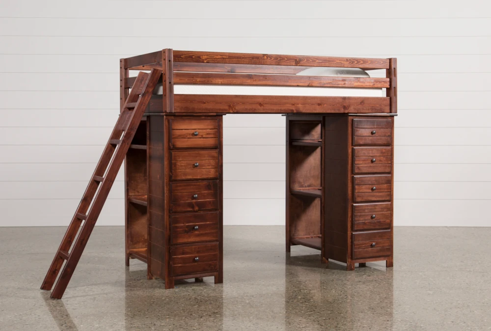 Sedona Wood Loft Bed With 2 Chests & Ladder