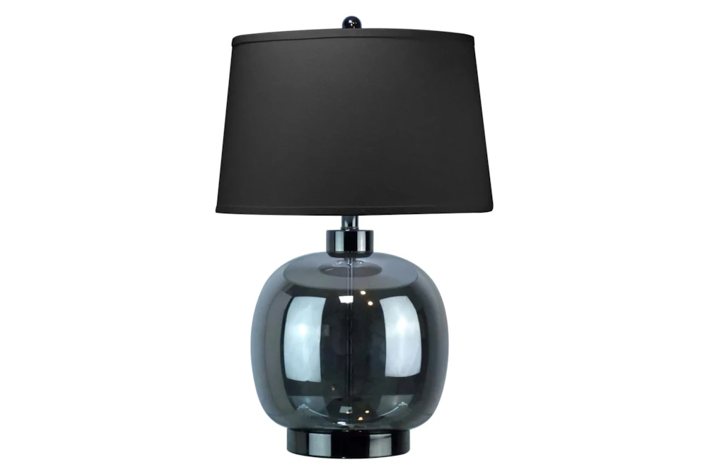 26 Inch Black Glass Sphere + Gunmetal Table Lamp With Black Shade