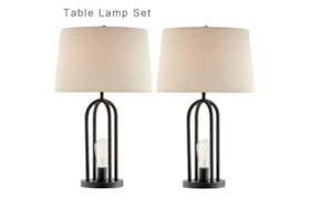 24 Inch Black Metal Edison Bulb Night Light Dome Shape Table Lamps 2 Piece Set