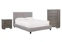 Rylee Grey Queen Upholstered Panel 3 Piece Bedroom Set With Marco Charcoal Chest Of Drawers + Nightstand - Signature