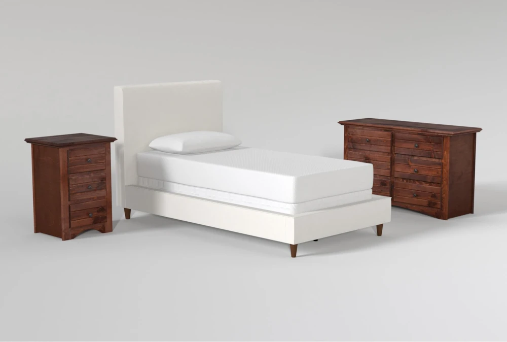 Dean Sand Twin Upholstered Panel 3 Piece Bedroom Set With Sedona Dresser + Nightstand