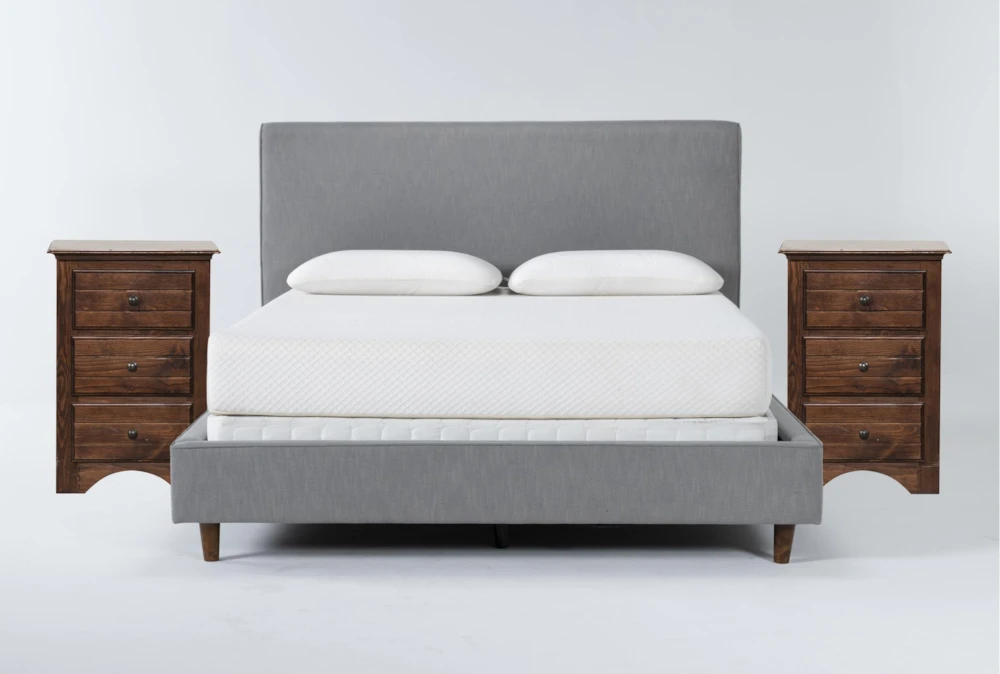 Dean Charcoal Full Upholstered Panel 3 Piece Bedroom Set With 2 Sedona Nightstands