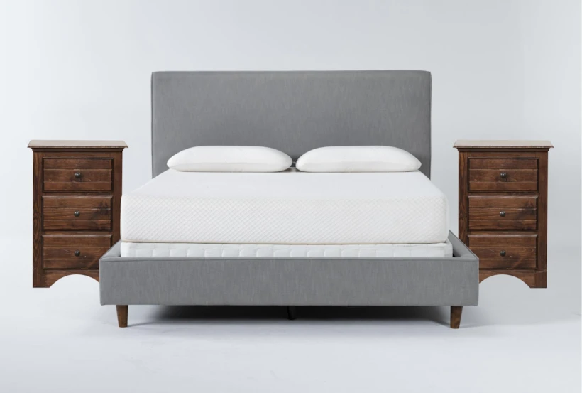 Dean Charcoal Full Upholstered Panel 3 Piece Bedroom Set With 2 Sedona Nightstands - 360