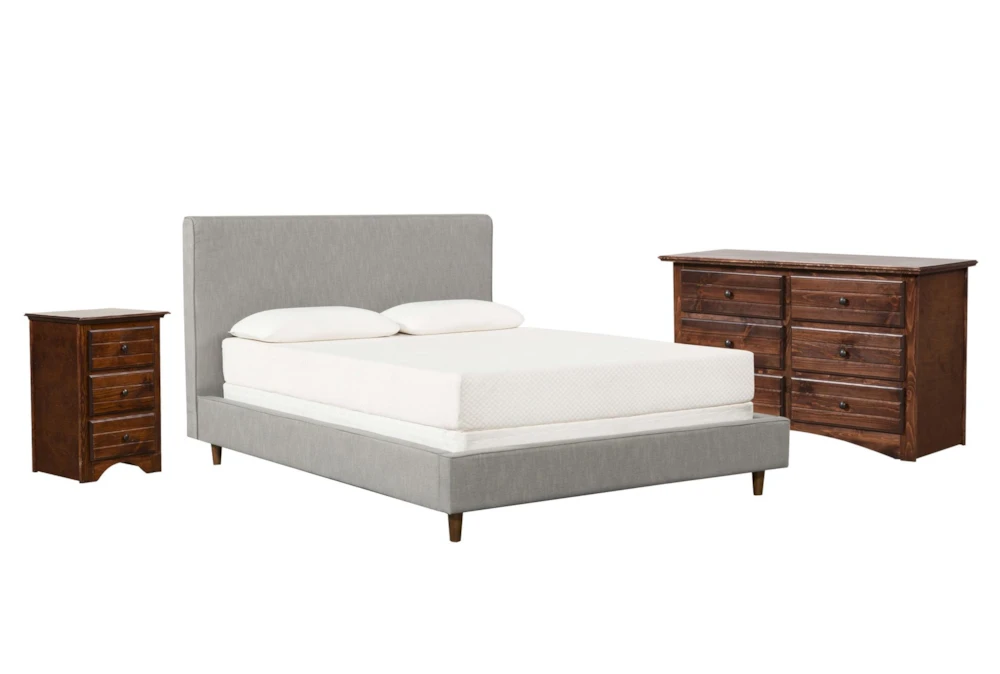 Dean Charcoal Twin Upholstered Panel 3 Piece Bedroom Set With Sedona Dresser + Nightstand