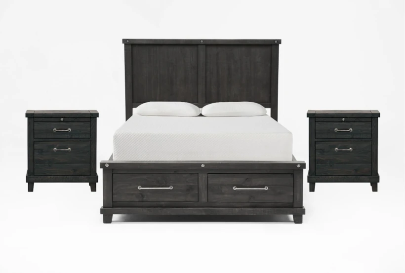 Jaxon Espresso Full Wood Storage 3 Piece Bedroom Set With 2 Nightstands - 360