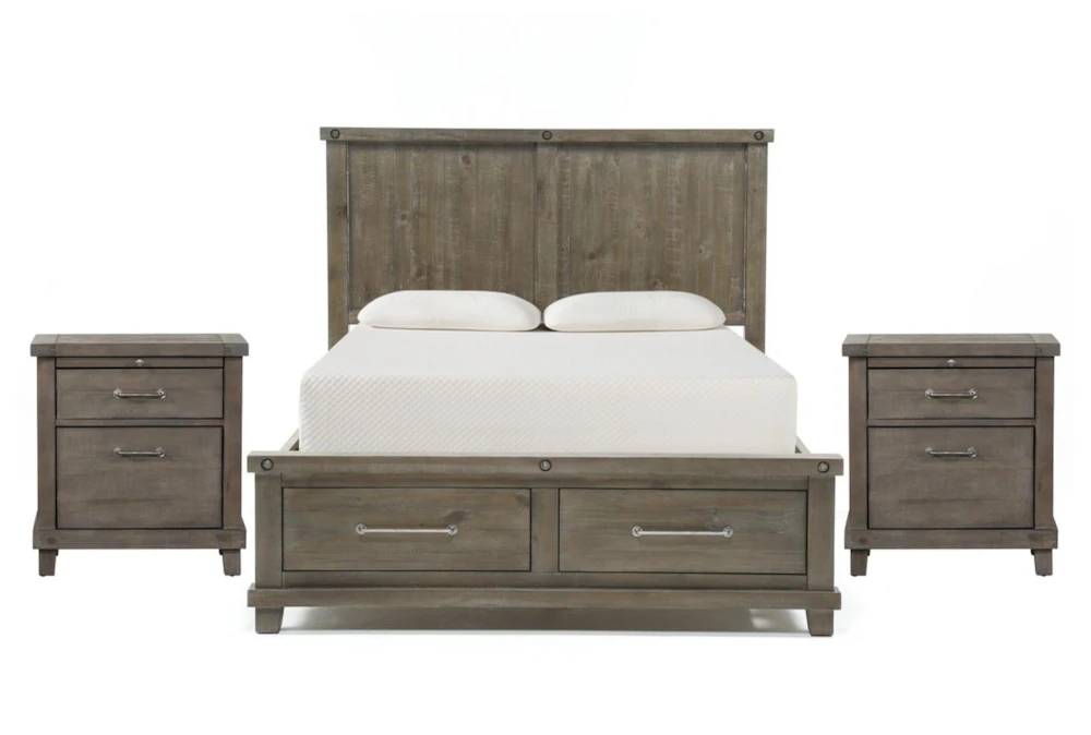 Jaxon Grey Full Wood Storage 3 Piece Bedroom Set With 2 Nightstands