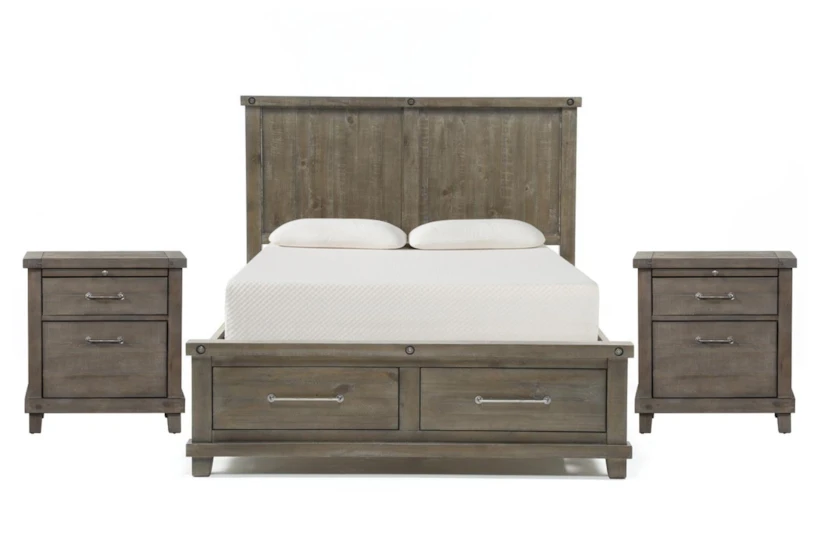 Jaxon Grey Full Wood Storage 3 Piece Bedroom Set With 2 Nightstands - 360
