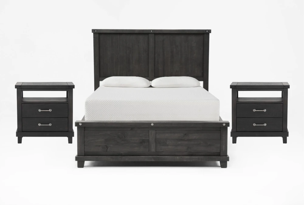 Jaxon Espresso California King Wood Panel 3 Piece Bedroom Set With 2 Open Nightstands