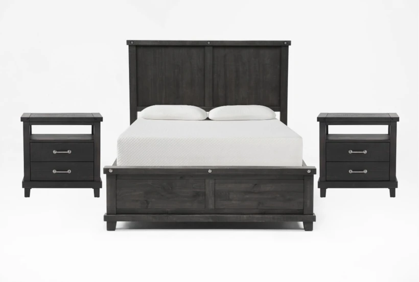 Jaxon Espresso California King Wood Panel 3 Piece Bedroom Set With 2 Open Nightstands - 360