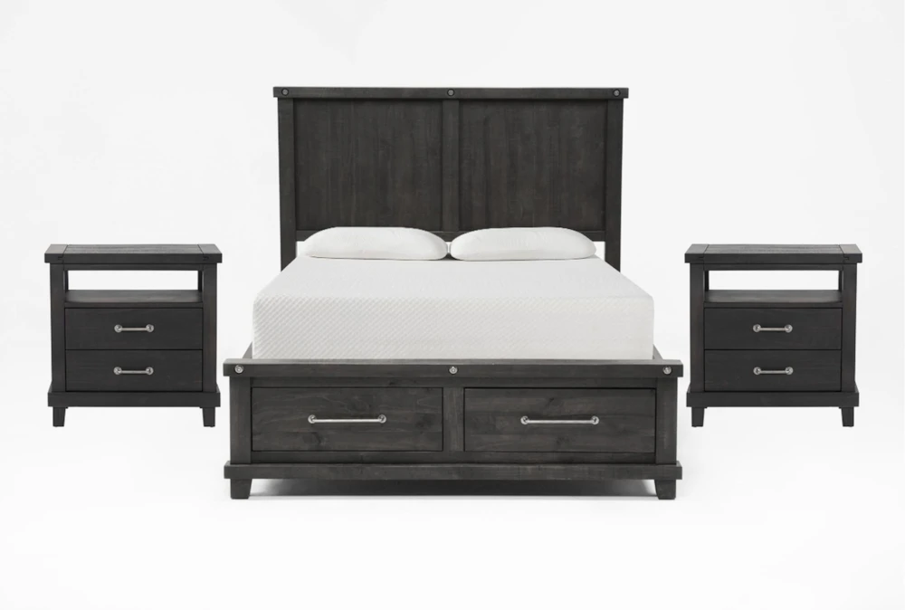 Jaxon Espresso King Wood Storage 3 Piece Bedroom Set With 2 Open Nightstands
