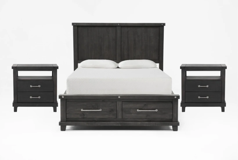 Jaxon Espresso King Wood Storage 3 Piece Bedroom Set With 2 Open Nightstands - 360