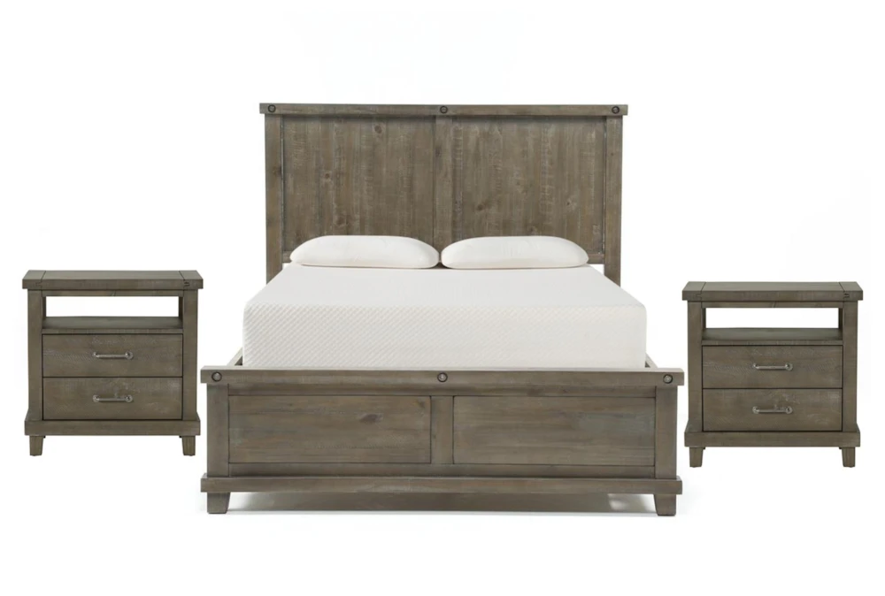 Jaxon Grey California King Wood Panel 3 Piece Bedroom Set With 2 Open Nightstands