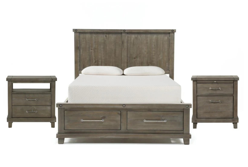 Jaxon Grey King Wood Storage 3 Piece Bedroom Set With Nightstand & Open Nightstand - 360