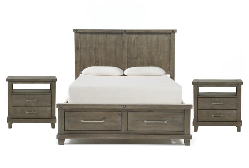 Jaxon Grey Queen Wood Storage 3 Piece Bedroom Set With 2 Open Nightstands - 360
