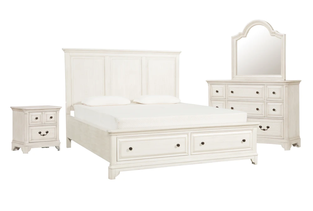 Kincaid White Queen Wood Storage 4 Piece Bedroom Set With Dresser, Mirror & Nightstand