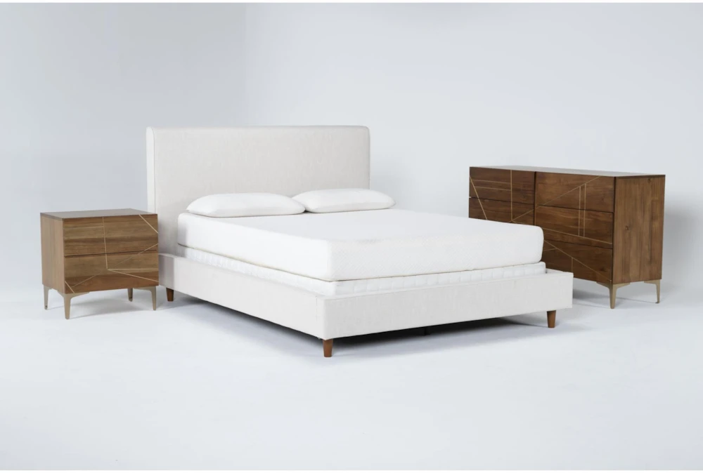 Dean Sand King Upholstered 3 Piece Bedroom Set With Talbert II Dresser & 2 Drawer Nightstand