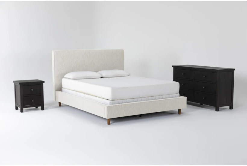 Dean Sand California King Upholstered 3 Piece Bedroom Set With Larkin Espresso II Dresser & Nightstand - 360