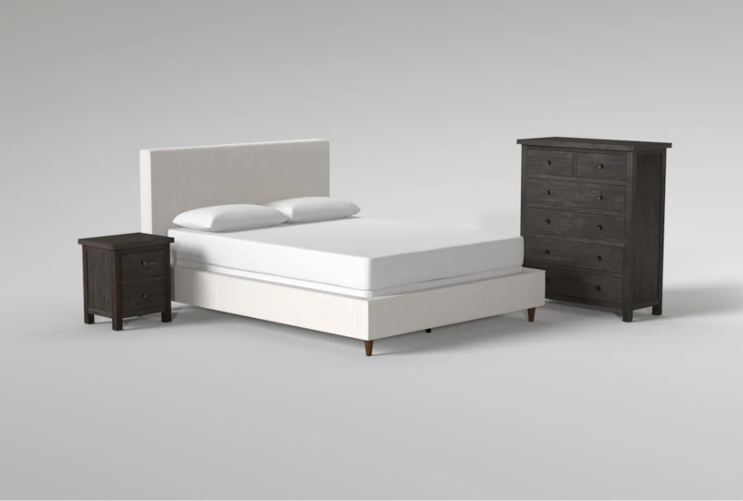 Dean Sand Queen Upholstered 3 Piece Bedroom Set With Larkin Espresso II Chest & Nightstand - 360