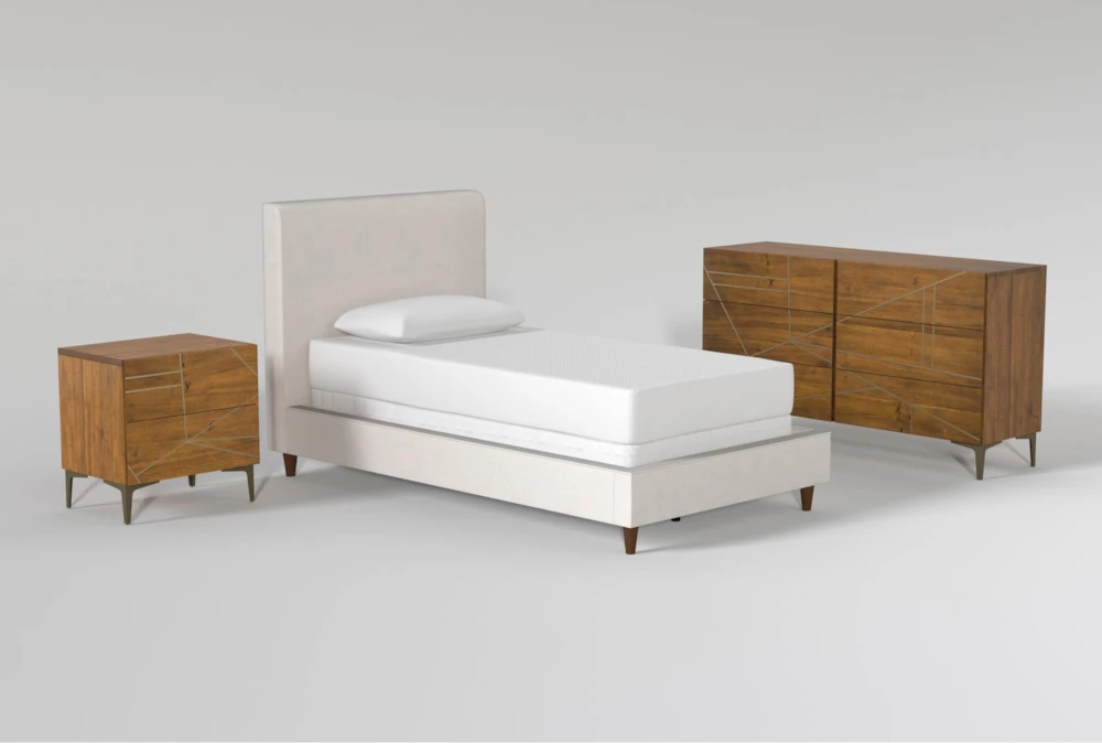 Dean Sand Twin Upholstered 3 Piece Bedroom Set With Talbert II Dresser & 2 Drawer Nightstand