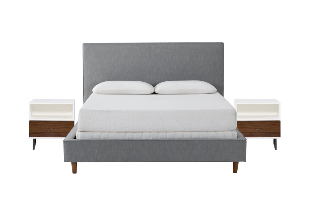 Dean Charcoal Full Upholstered 3 Piece Bedroom Set With 2 Clark II 1 Drawer Nightstands