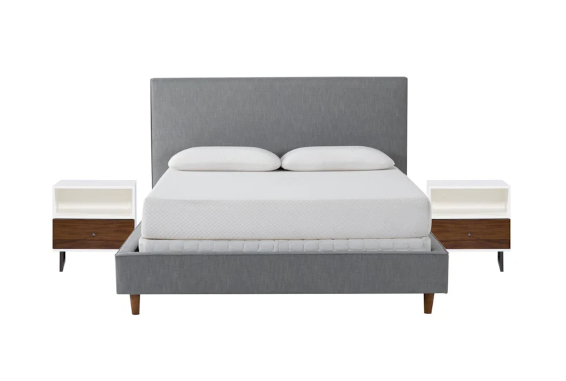 Dean Charcoal Full Upholstered 3 Piece Bedroom Set With 2 Clark II 1 Drawer Nightstands - 360