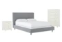 Dean Charcoal Full Upholstered 3 Piece Bedroom Set With Madison White II Chest & 2 Drawer Nightstand - Signature