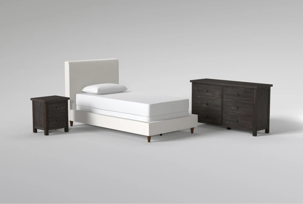 Dean Sand Twin Upholstered 3 Piece Bedroom Set With Larkin Espresso II Dresser & Nightstand