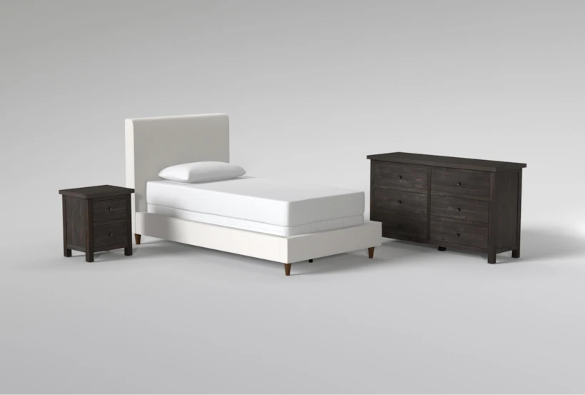 Dean Sand Twin Upholstered 3 Piece Bedroom Set With Larkin Espresso II Dresser & Nightstand - 360