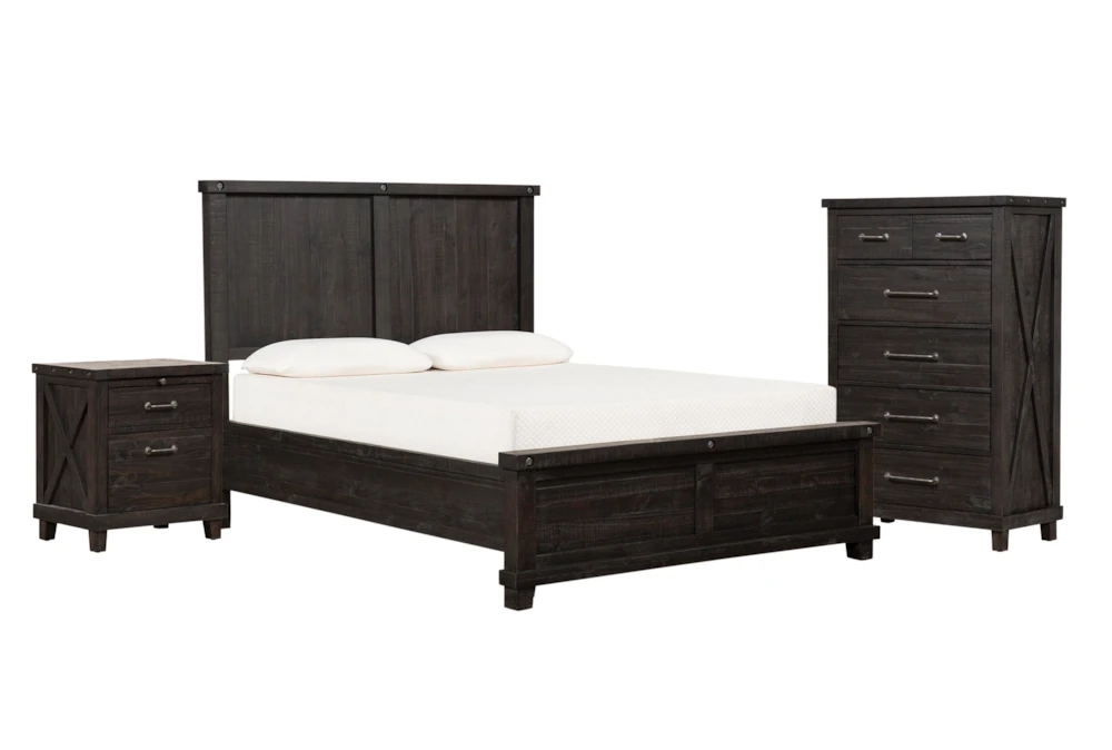 Jaxon Espresso King Wood Panel 3 Piece Bedroom Set With Chest & Nighstand